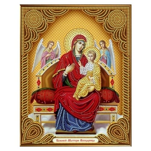 Алмазная мозаика на подрамнике Икона Божией Матери Всецарица 27х33 см (картина стразами) (AS72618)