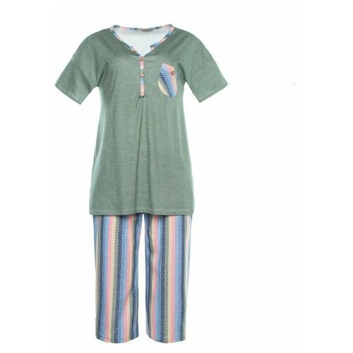 Пижама Натали, размер 48, зеленый, мультиколор комплект натали бриджи футболка капри короткий рукав карманы трикотажная пояс на резинке размер 48 зеленый
