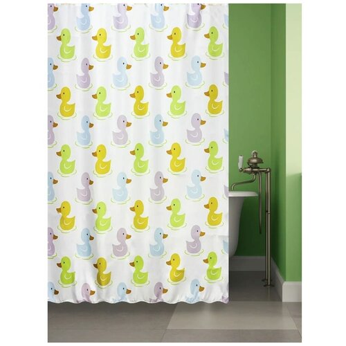 Штора для ванной BATH PLUS 180*180 тканевая с водоотталкивающей пропиткой COLORED DUCKS