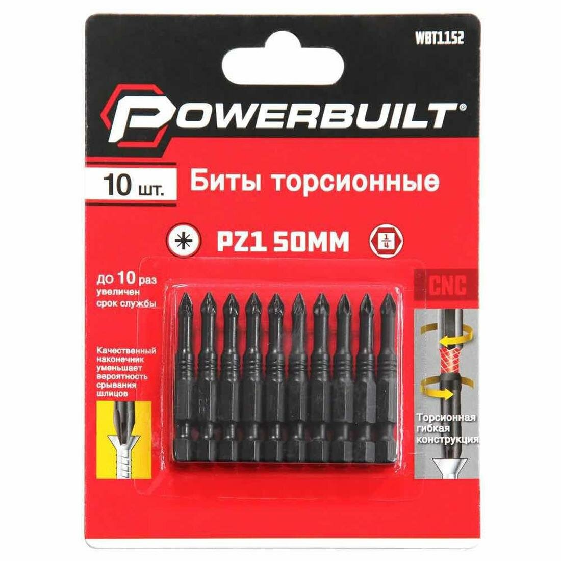 Биты торсионные powerbuilt PZ1 50 мм 10 шт TORGWIN WBT1152