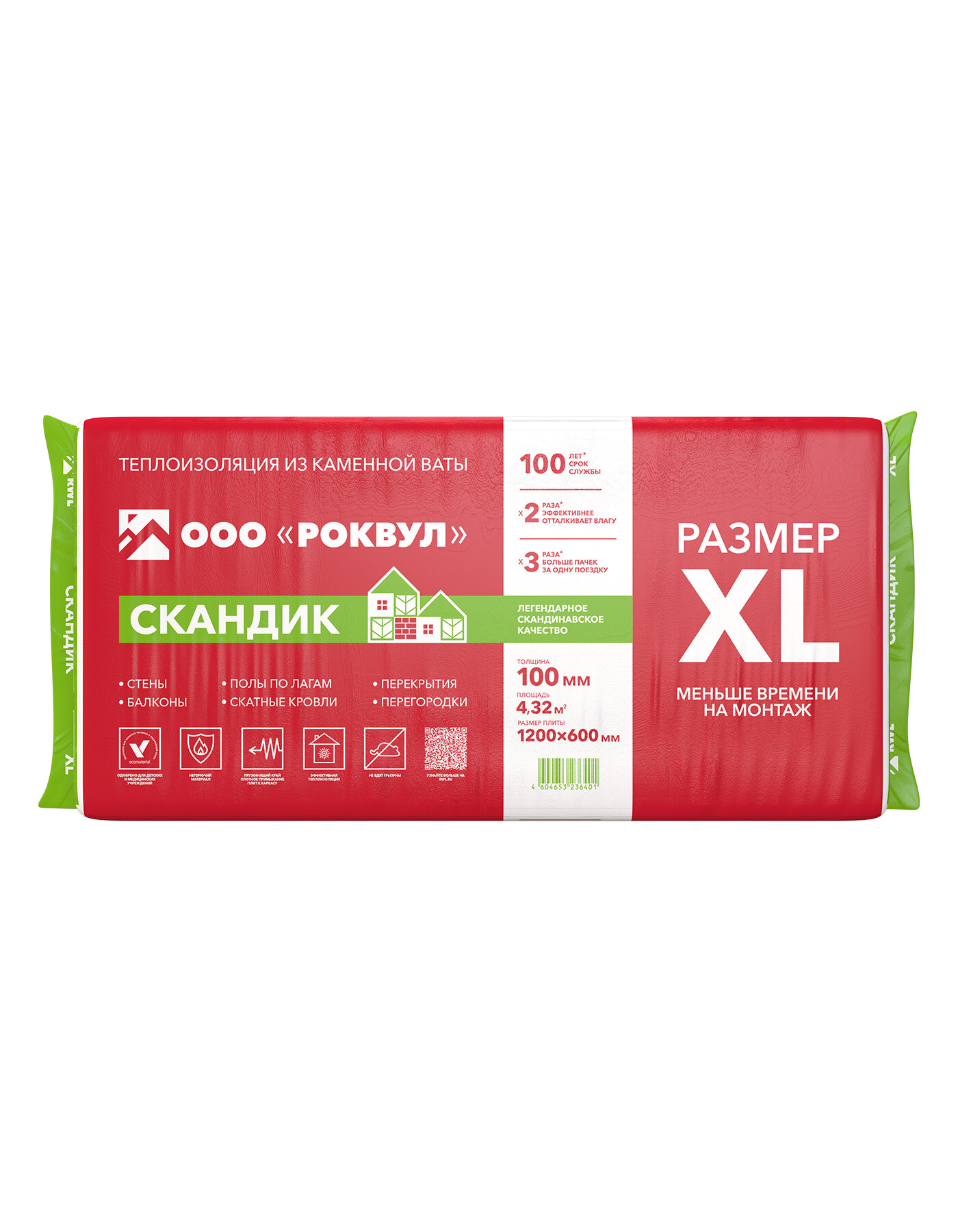 Утеплитель ROCKWOOL Лайт Баттс Скандик 1200x600x100 мм 432 м²