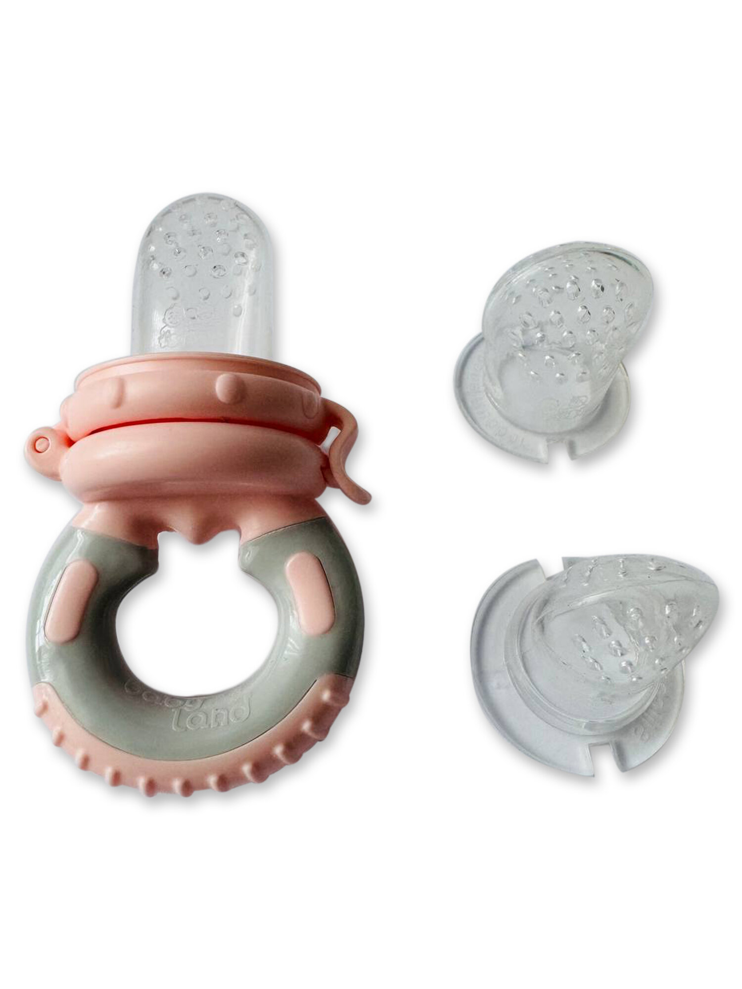 Ниблер для прикорма силиконовый Baby land 3 силиконовые сеточки насадки для фруктов ягод овощей, защитный колпачок, 4мес+