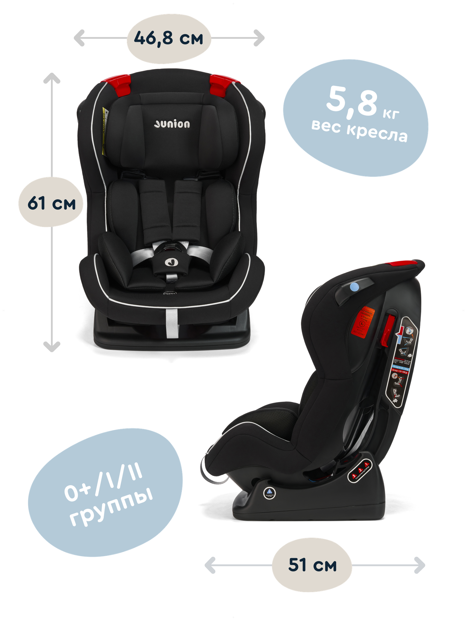 Картинки Автокресло Junion Zumi группа 0+/1/2 (0-25 кг), чёрный