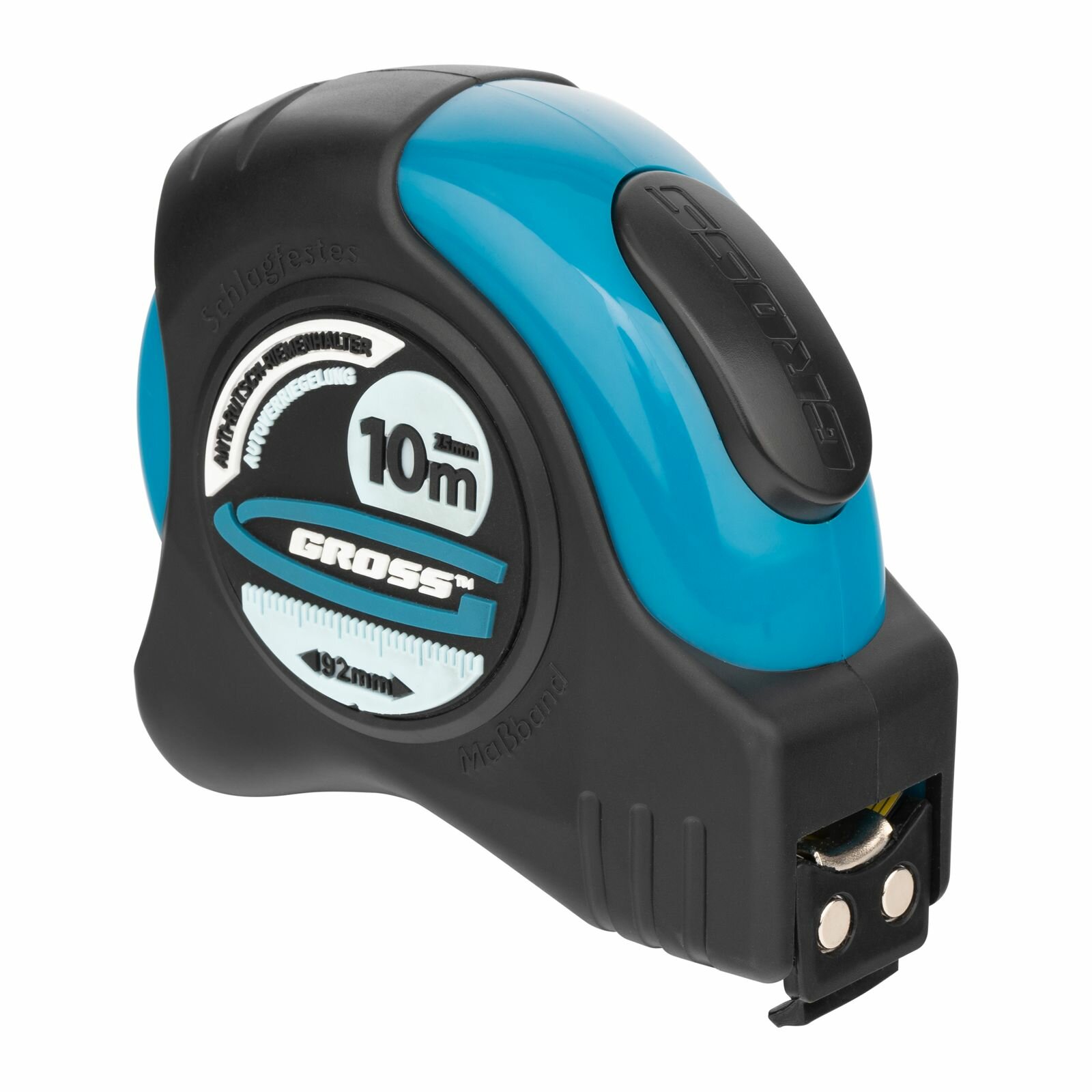 Рулетка "Schlagfest",10 м x 25 мм, магнитный обрезиненный зацеп, двусторонняя шкала, автоматическая фиксация Gross