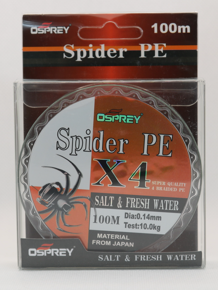 Плетеный шнур для рыбалки OSPREY SPIDER PE X4, 0,14 мм, 100 м — фото 1