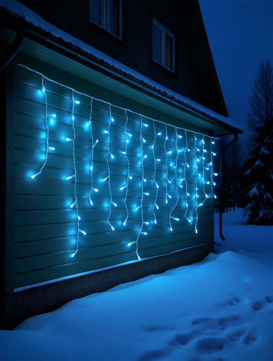 Гирлянда новогодняя Бахрома 80 синих LED 2х05м 8 режимов IP44 соединяемая