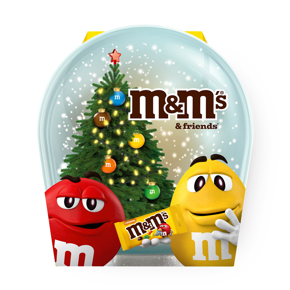 Подарок сладкий M&M's & Friends Снежный шар на Новый Год, набор конфет M&M's, Mars, Twix, Milky Way, Skittles