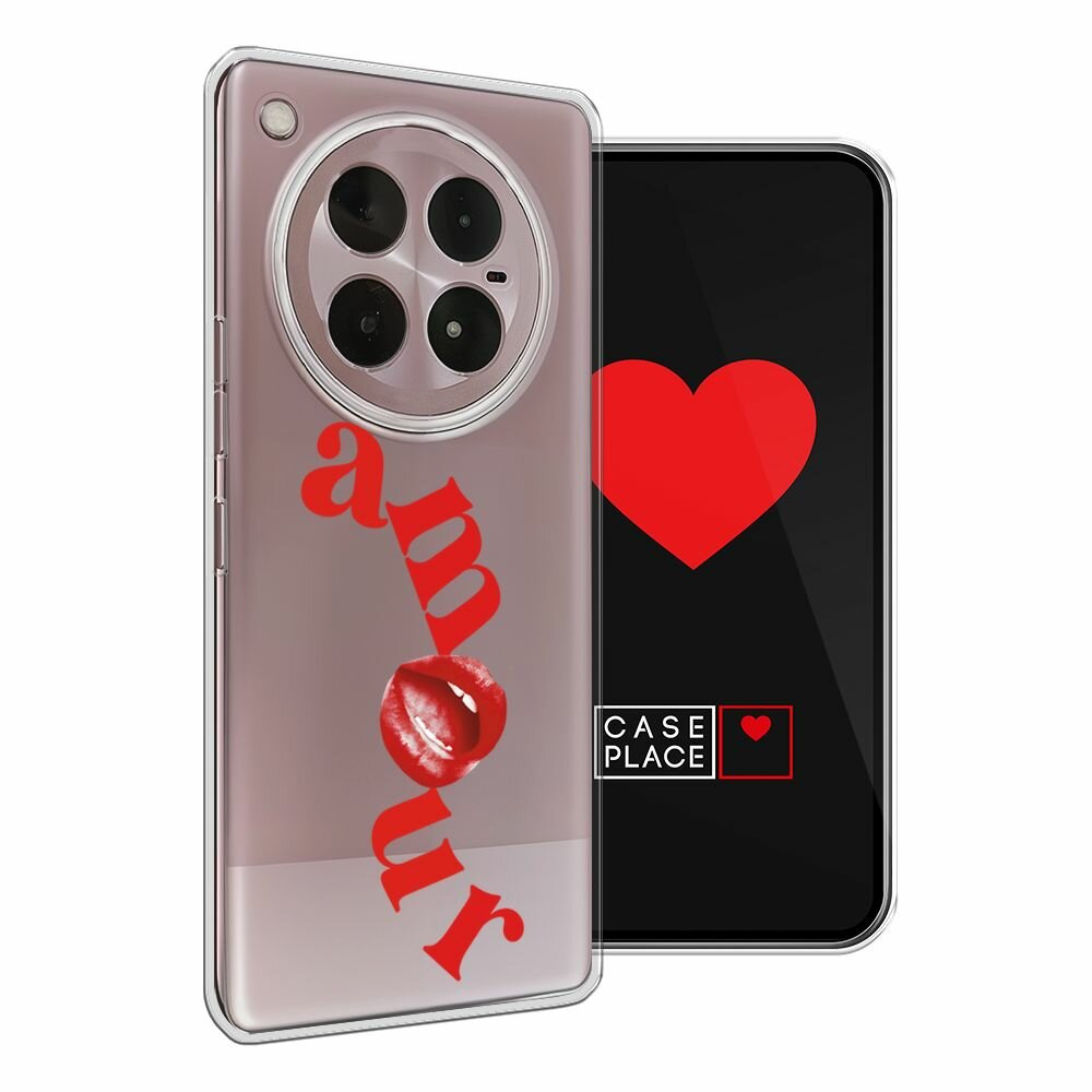 Чехол на Infinix Zero 40 4G / Инфиникс Зеро 40 4G с принтом "Amour lips - 14 февраля", прозрачный — фото 1