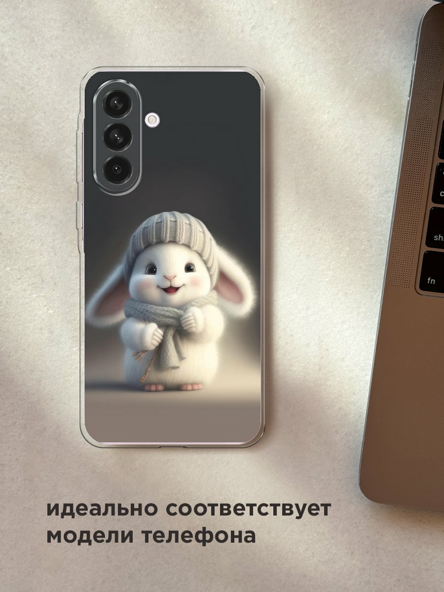 Чехол на Samsung Galaxy A56 5G / Самсунг Галакси А56 5G с принтом "Белый крольчонок в шапке" — фото 1