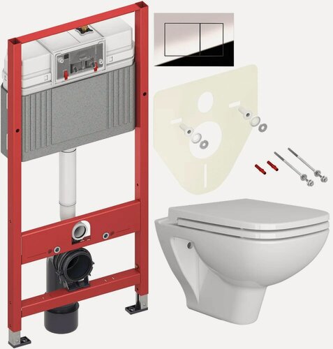 Изображение товара Комплект 3 в 1 Унитаз подвесной DIWO Сочи 7508N003-0079, безободковый / Сиденье Якутский 0344, быстросъемное, с микролифтом / Инсталляция с кнопкой TECE Now 9400412 цвет хром