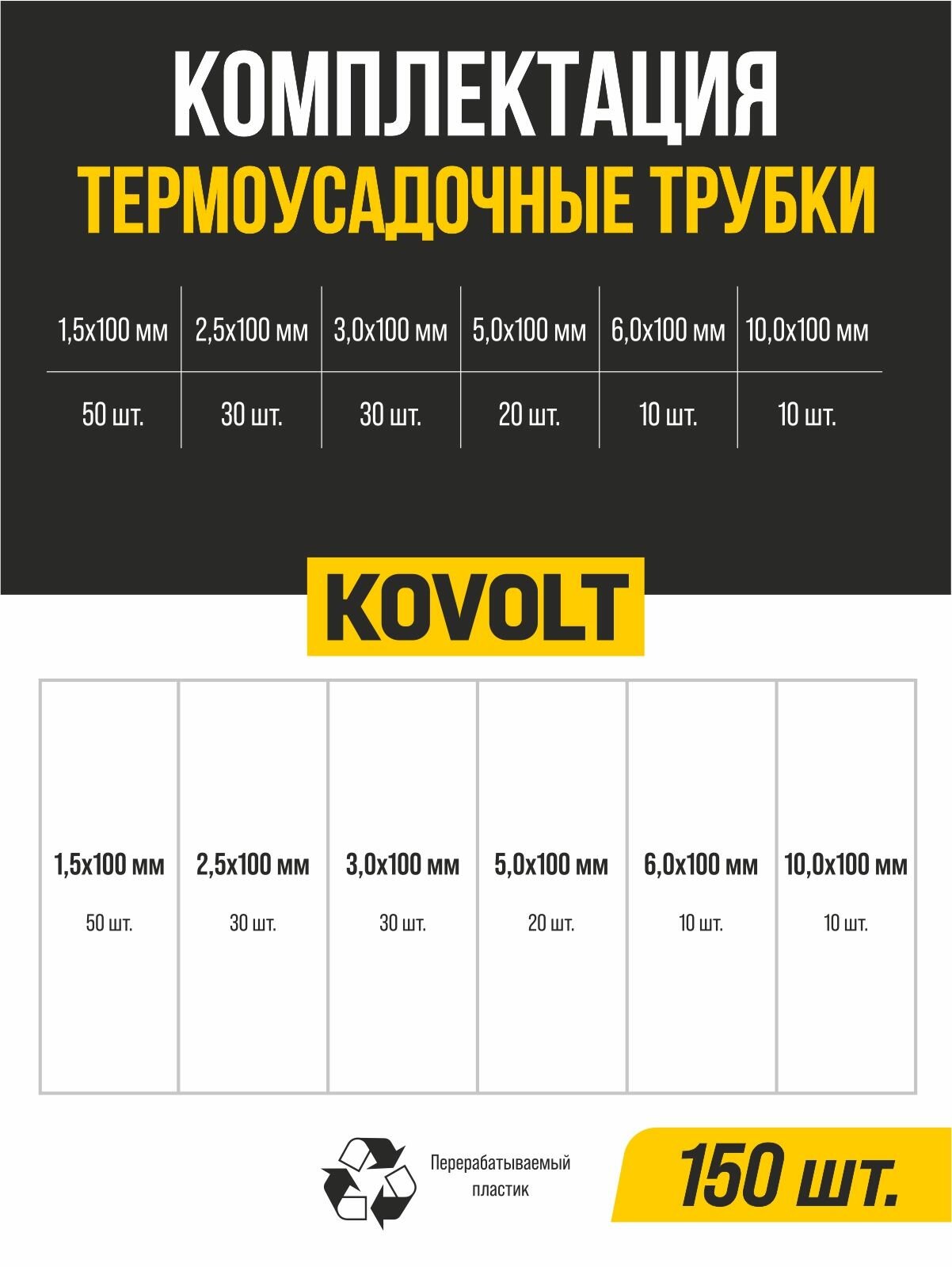Набор термоусадочных трубок, 150 шт, KOVOLT — фото 1