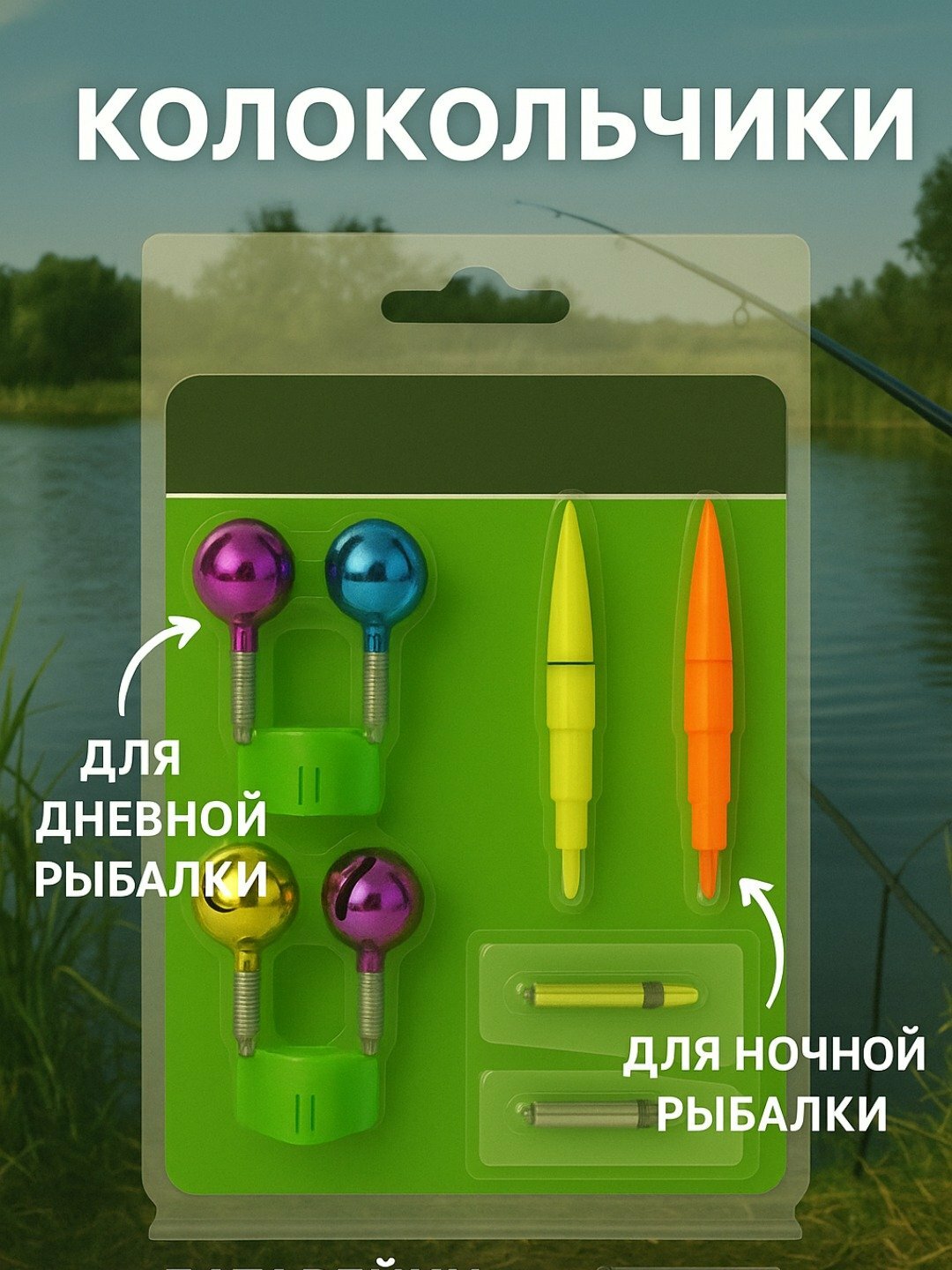 Рыболовные сигнализаторы поклёвки, в комплекте с колокольчиками - Лайм