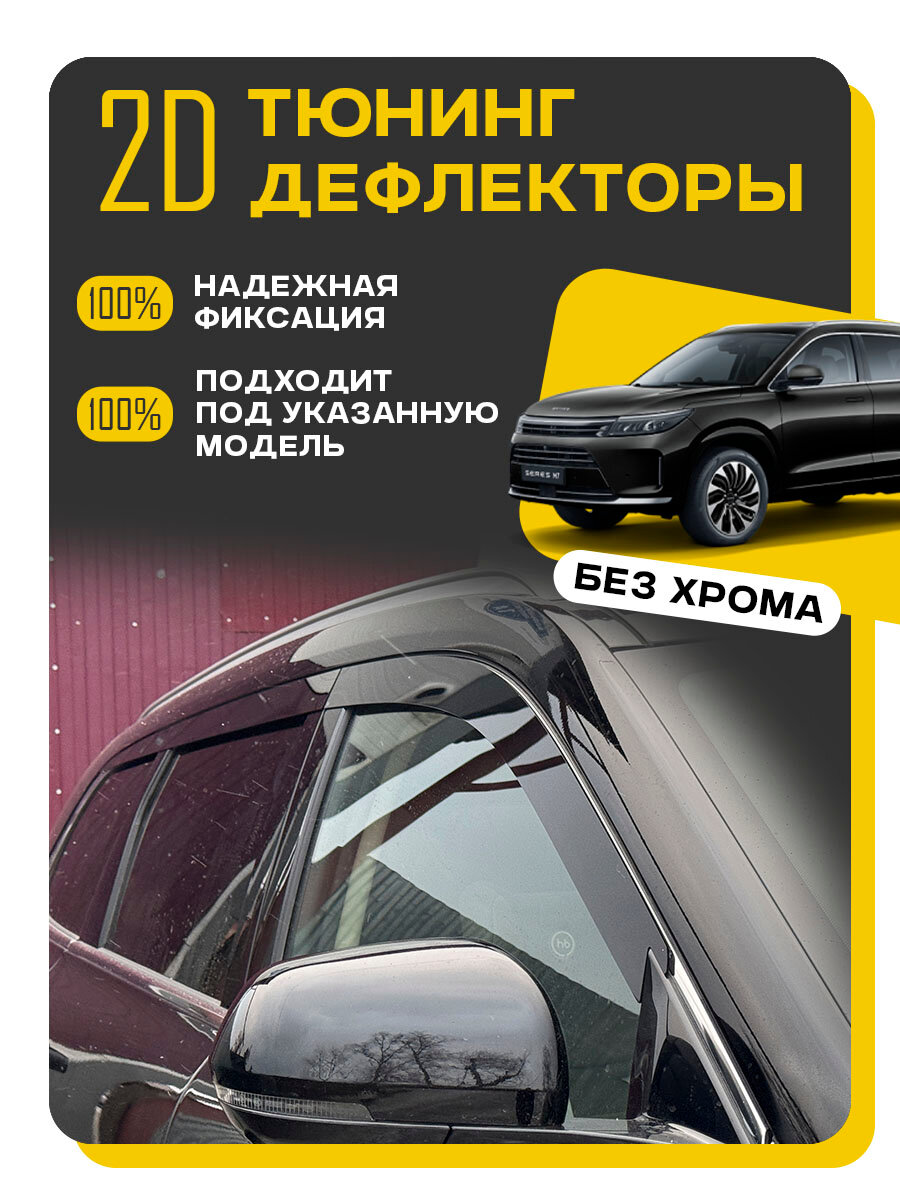 Плоские тюнинг дефлекторы для Seres M7 (2023-2025) 1 поколение Ветровики На Серес М7. Комплект 6 шт.
