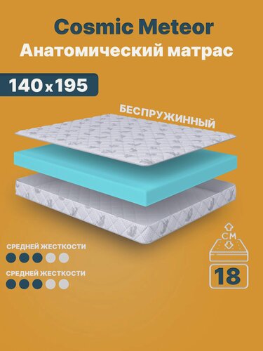 Изображение товара Матрас 140х195 см беспружинный для двуспальной кровати "Cosmic Meteor" двусторонний с одинаковой жесткостью