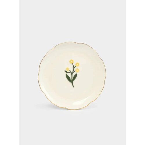 Тарелка десертная 17 см керамика молочная с золотистым кантом Желтые цветы Gentle flower 1485₽