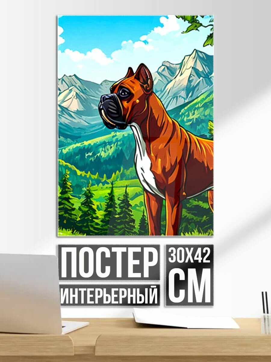 Постер на стену Немецкий боксер в горах