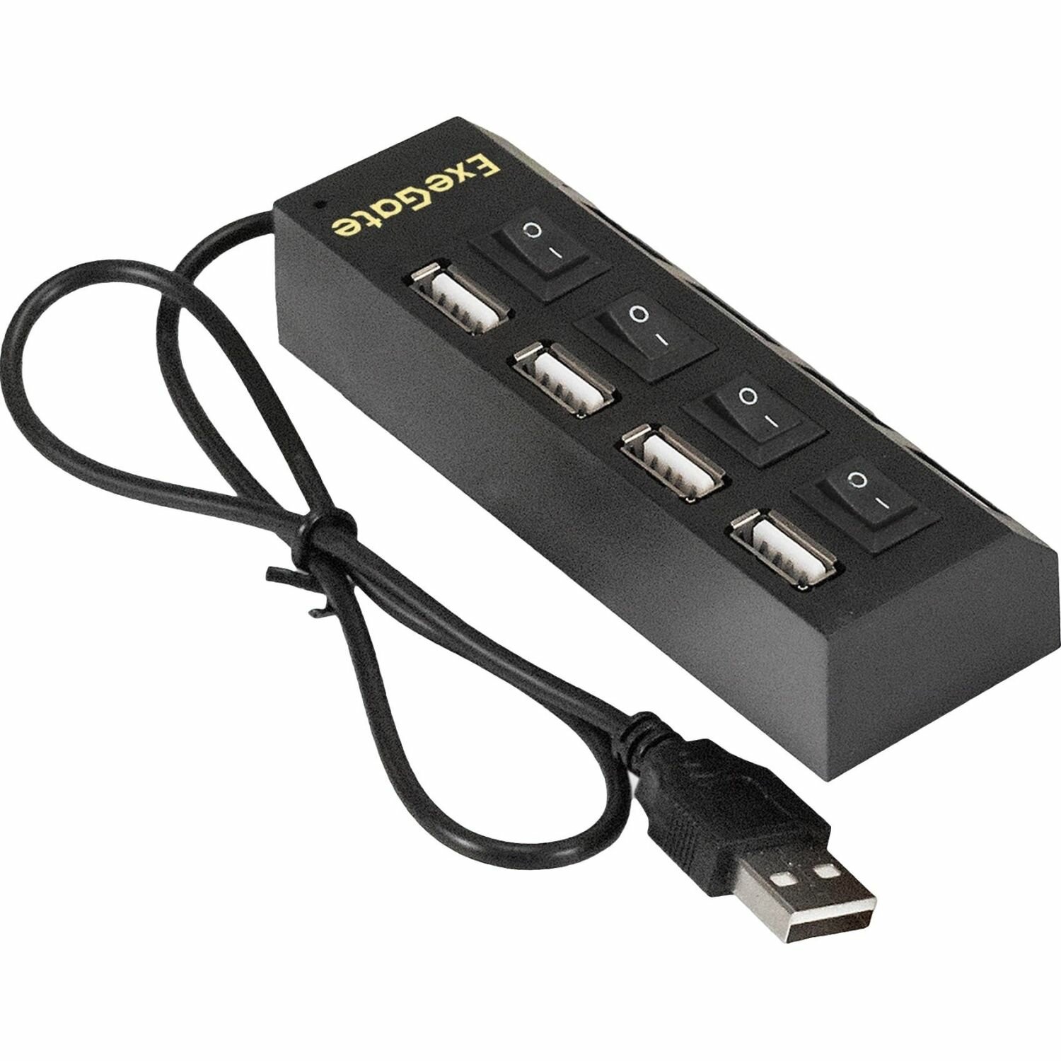 USB-концентратор ExeGate хаб DUB-42SW 4-в-1, черный, индивидуальные переключатели питания