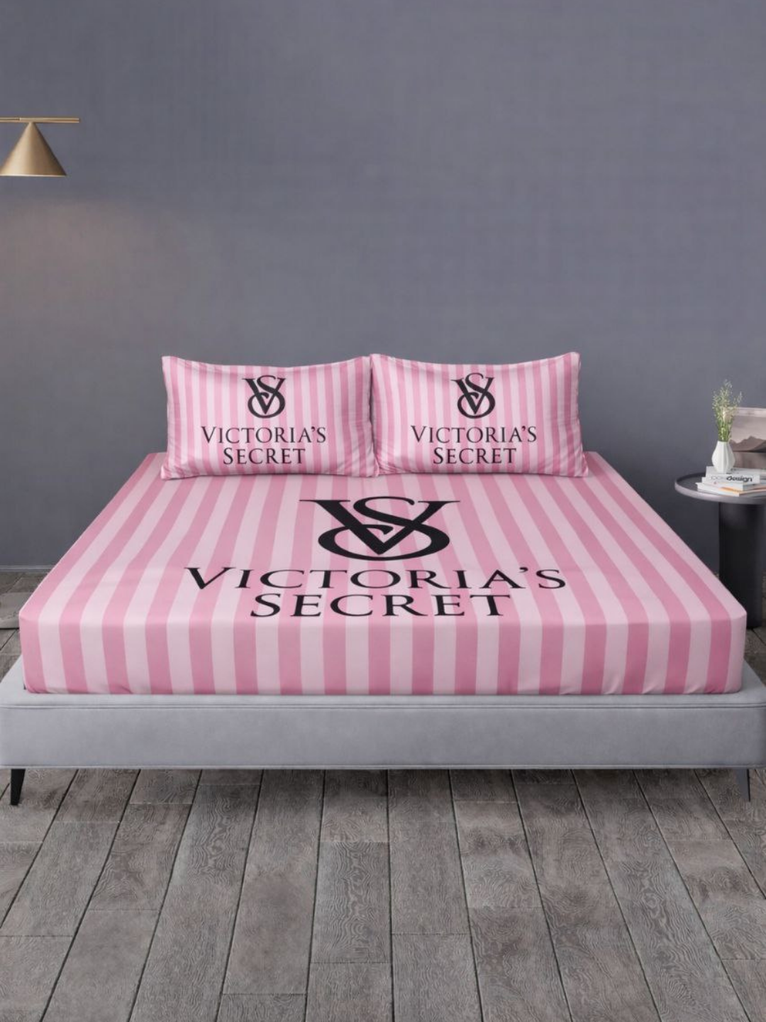 Простыня, 2-спальная, на резинке, с наволочками, сатин, розовая