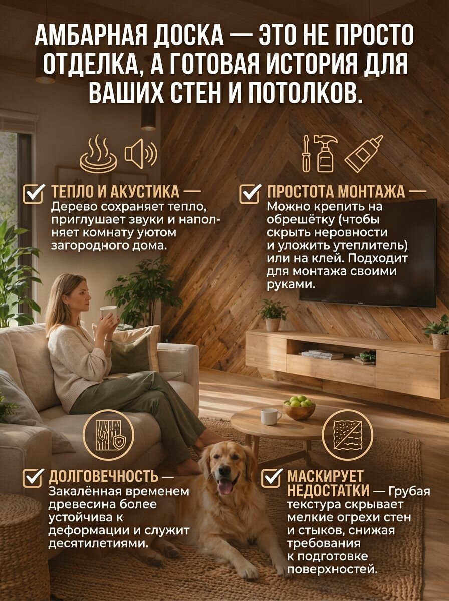 1.43м2, Панель стеновая и потолочная декоративная интерьерная из Амбарной доски, деревянная, вагонка из массива хвои "ламель", для внутренней отделки, 60 дощечек по (150/200/300)х110х10 мм, Woodgross — фото 1