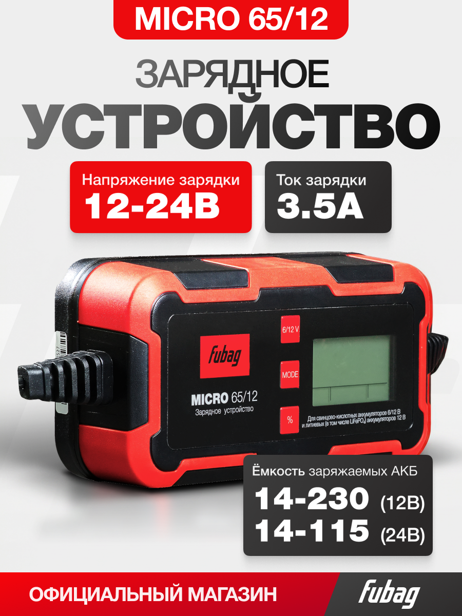 Зарядное устройство FUBAG MICRO 65/12, 220 В, кабель в комплекте