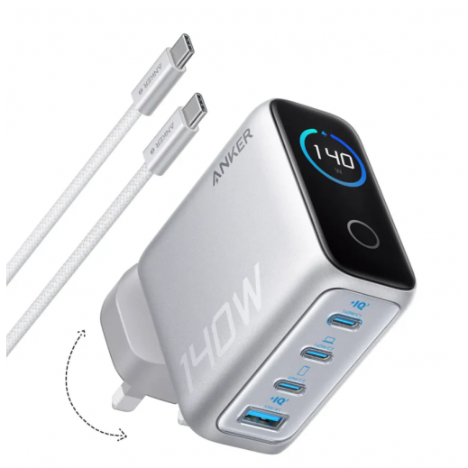 Блок питания зарядное устройство Anker 140w 3 pin uk вилка 3 type-c 1 usb — фото 1