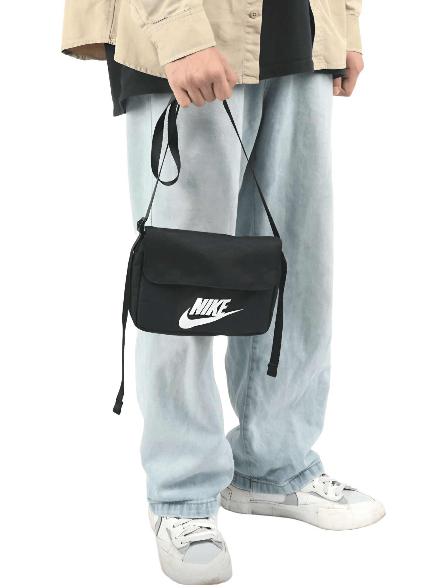 Сумка поясная NIKE, фактура гладкая, черный с логотипом — фото 1