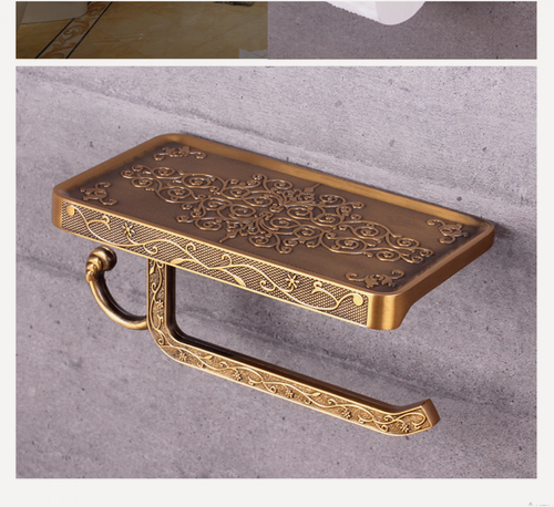 Изображение товара Держатель для туалетной бумаги MyPads настенный диспенсер-органайзер, нержавеющая сталь, золотистый с рисунком