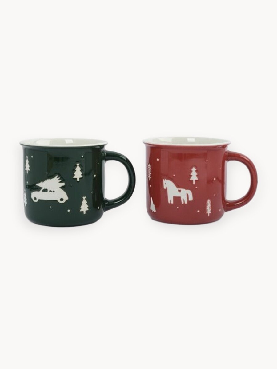 Набор кружек Anna Lafarg Retro Лошадь/Машина с елкой 2 шт, 370 мл, фарфор (ANLAF-EL2201-4-SET)
