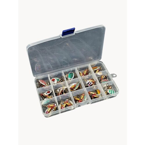 Набор блесен вертушек 3-4 г в прозрачном кейсе, 30 шт.
