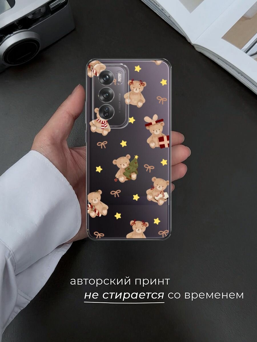 Чехол на Oppo Reno 12 Pro / Оппо Рено 12 Про с принтом "Игрушечный мишка", прозрачный — фото 1