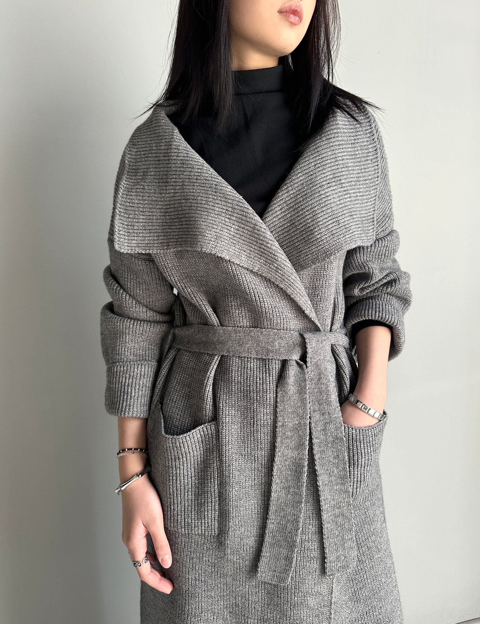 Кардиган INK Бежевый, черный, серый, размер Std, серый — фото 1