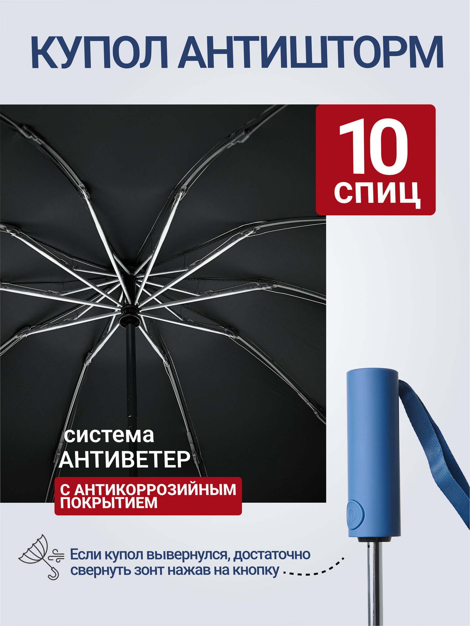 Смарт-зонт RAINDROPS, голубой холодный — фото 1