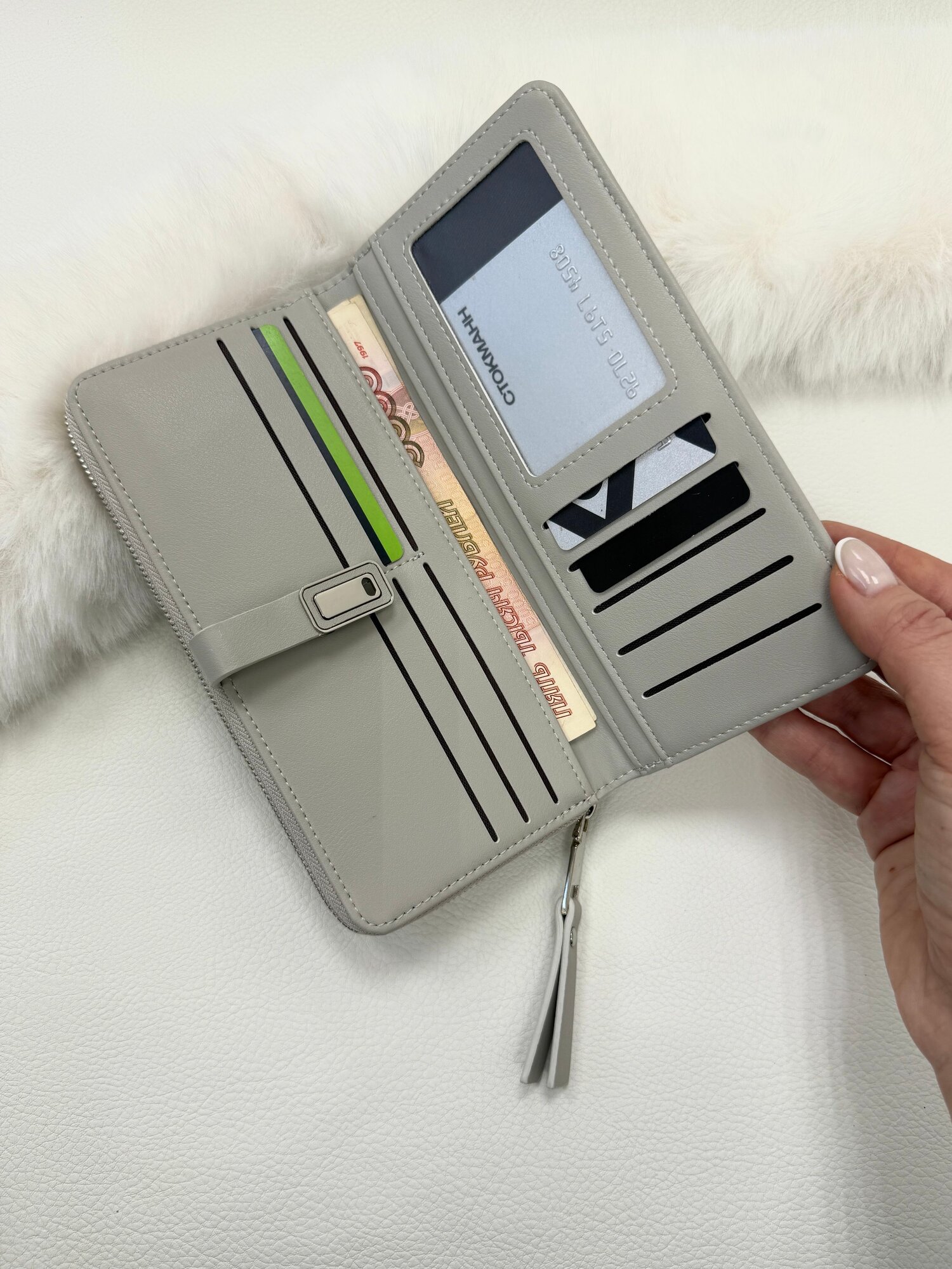 Портмоне, фактура гладкая, серый — фото 1