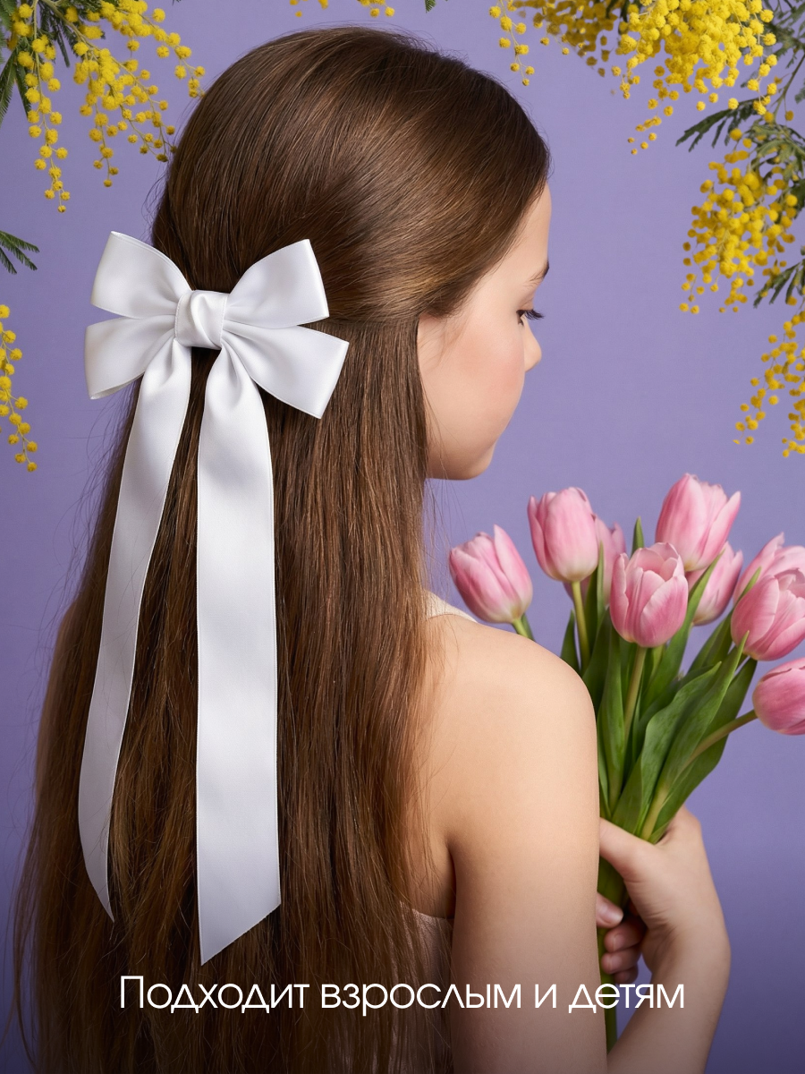 Бант для волос белый заколка для волос Drakon IRG нарядный белый бант — фото 1