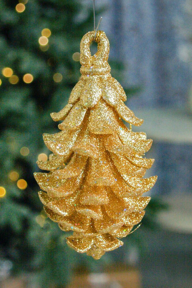 Ёлочное украшение изящная шишка, акрил, золотая, 13 см, Forest Market 160692