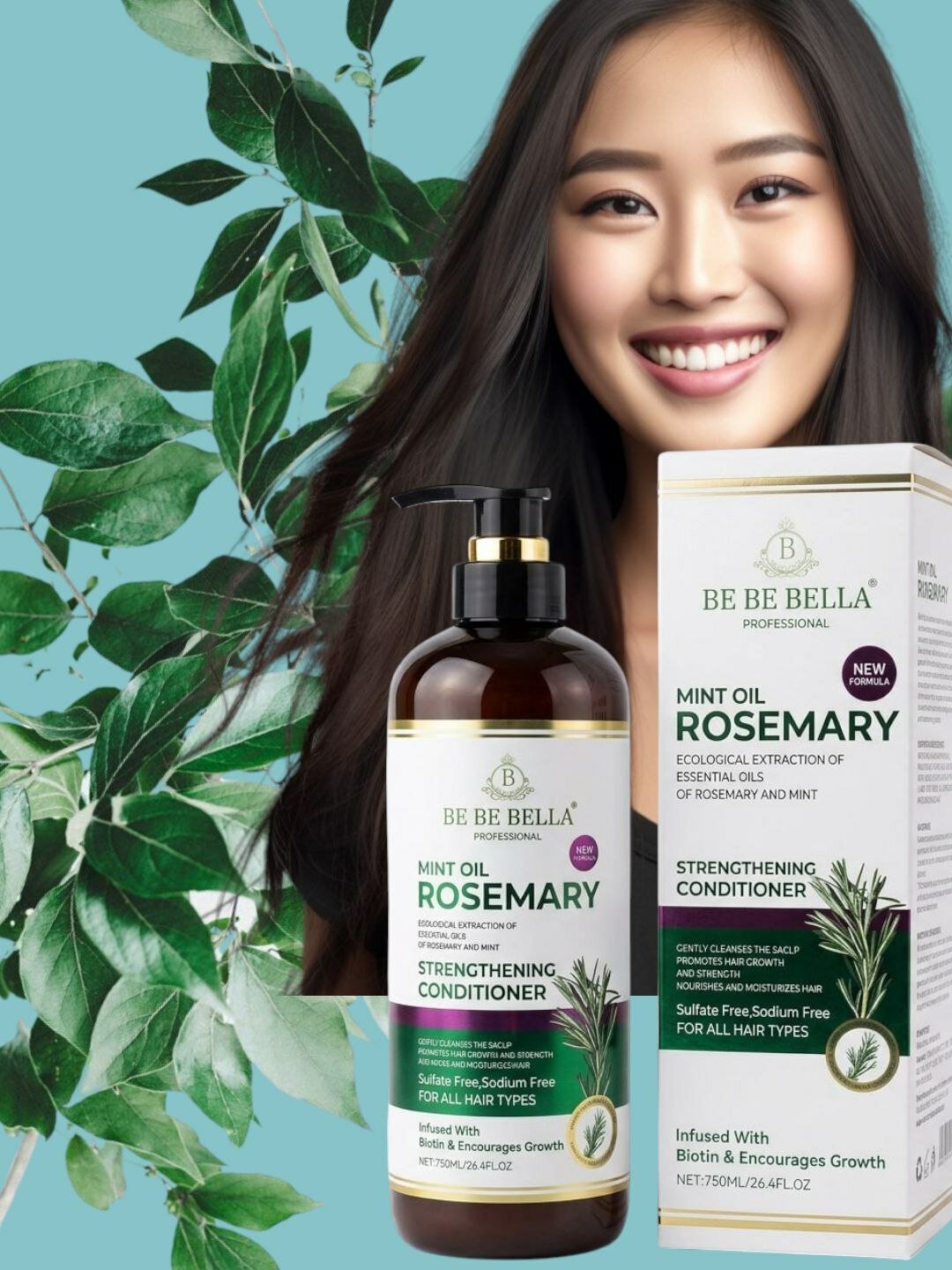 Кондиционер с эфирными маслами розмарина и мяты, для всех типов волос, 750 мл. Be Be Bella Professional