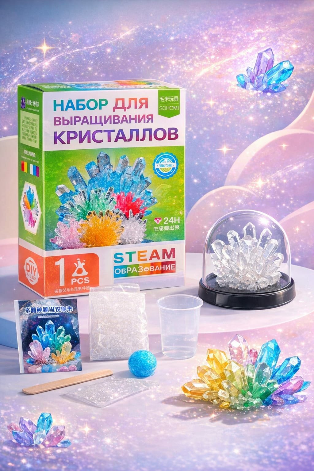 Набор для выращивания кристаллов научный эксперимент для детей, набор юного химика, цветные кристаллы своими руками