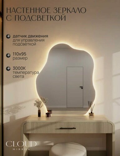 Изображение товара Зеркало 110х95 см. CLOUD MIRROR М3 настенное фигурное с подсветкой теплый свет 3000К