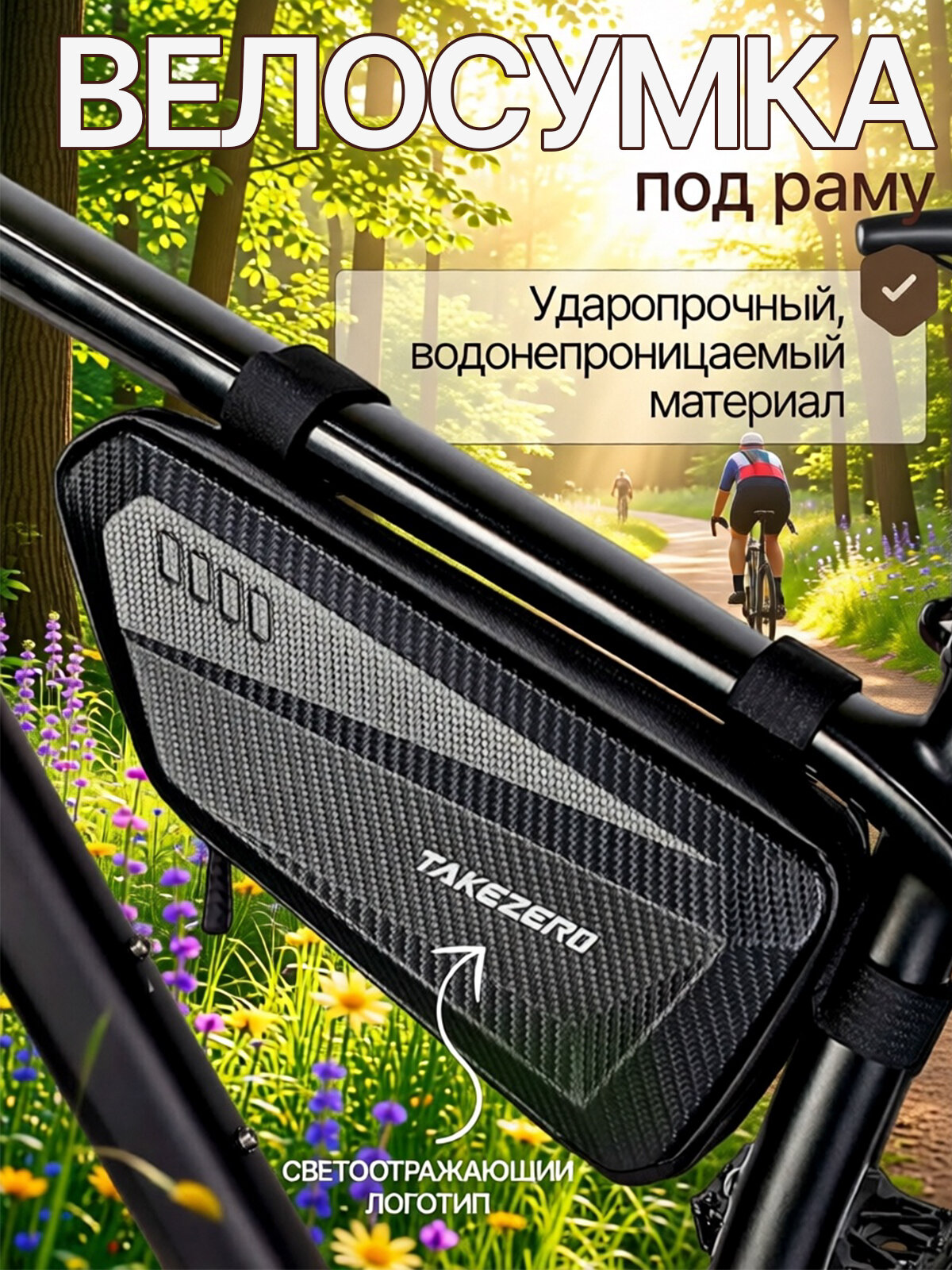 Велосумка под раму, водонепроницаемая, жёсткая конструкция, 1,2л