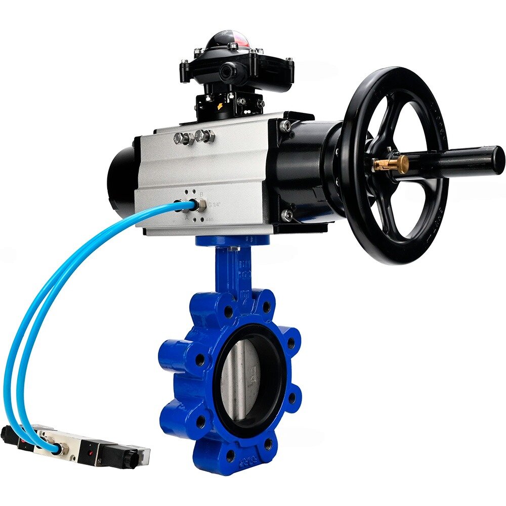 Затвор DN.ru QT450-304-EPDM-2W-Fb-H Ду125 Ру16 LUG, с пн. приводом DA-105-1, пн. распред. PND1-T10 NAMUR и БКВ LSB-210