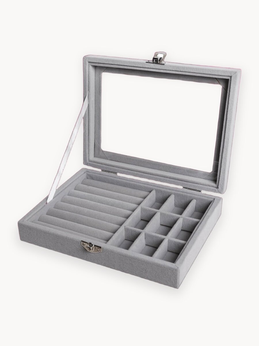 Шкатулка для украшений для колец для сережек органайзер серая