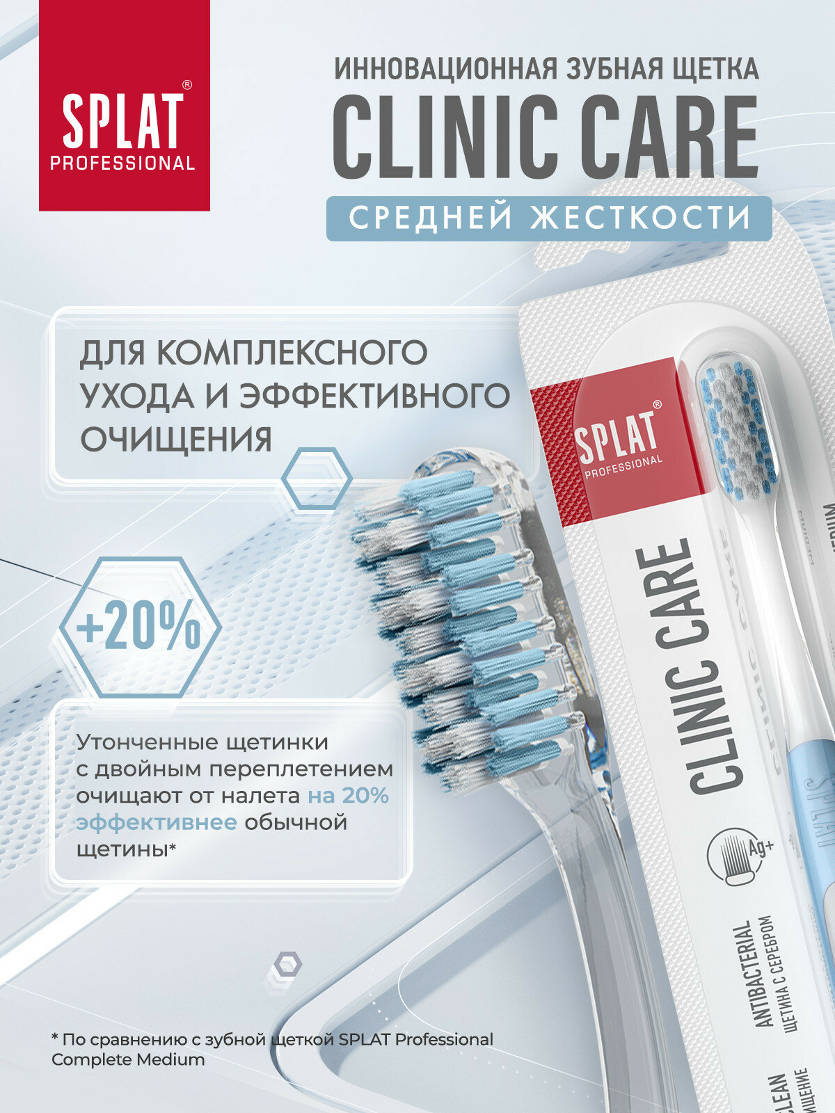 Картинки Зубная щетка SPLAT Clinic Care для отбеливания зубов, средняя, голубая
