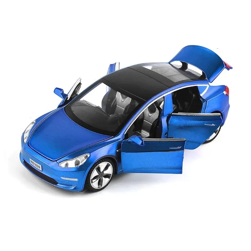 Игрушечная машинка Tesla Model 3, 1:32 для литья под давлением, реалистичная, со звуковыми эффектами