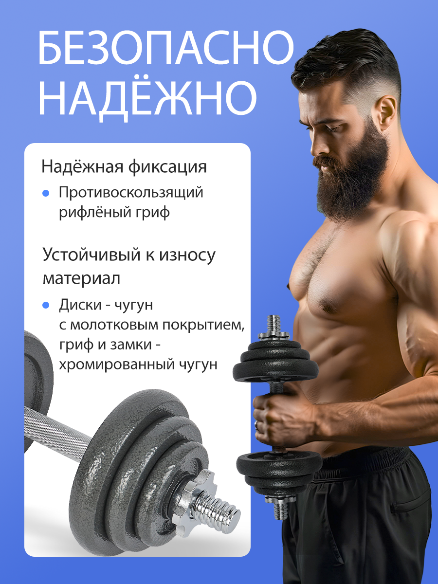 Гантели U-Turn 20 кг, разборная, в комплекте 12 дисков: 4х2.5кг, 4х1.25,4х0.5 кг — фото 1