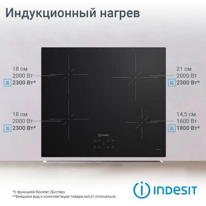 Встраиваемая индукционная варочная поверхность Indesit IS 41Q60 NE, 4 конфорки, чёрная — фото 1