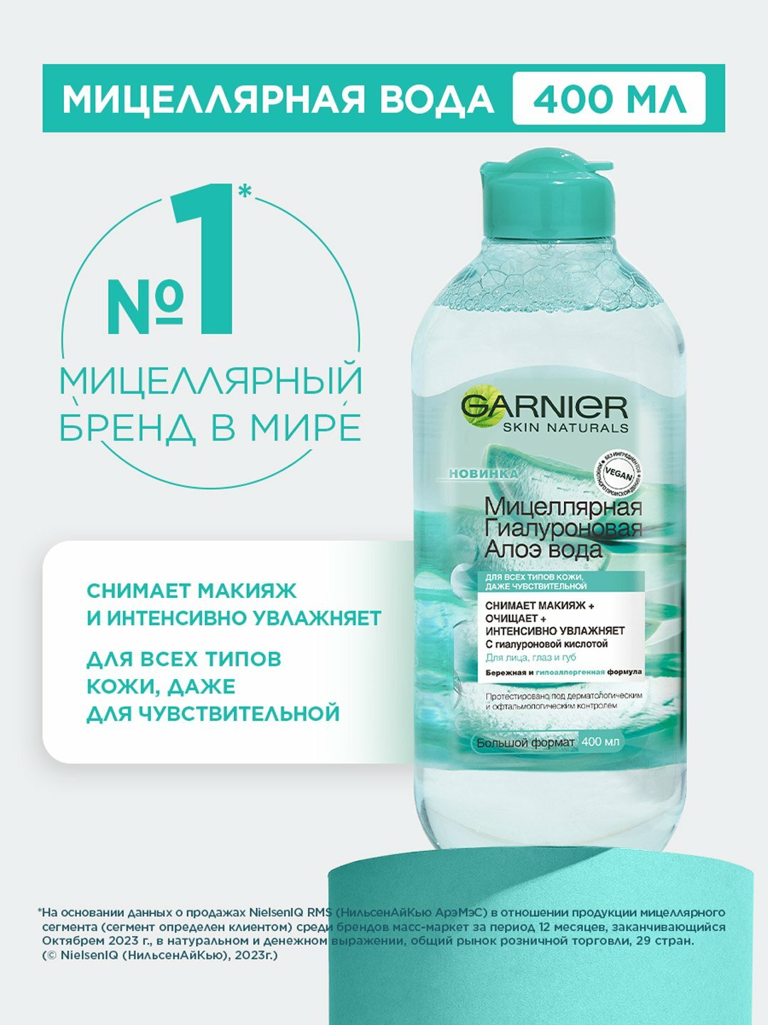 Мицеллярная вода Garnier "Гиалуроновая Алоэ", для всех типов кожи