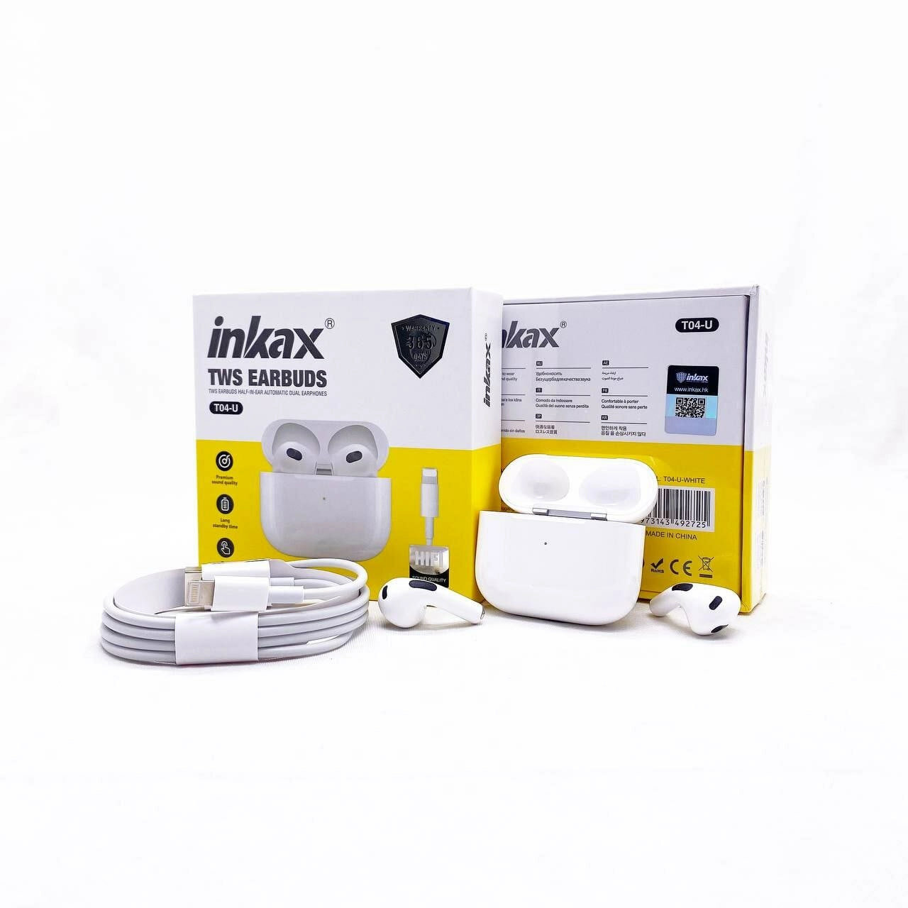 Наушники True Wireless INKAX T04U, белые, беспроводные, V5.3, 10 м, 30 часов работы