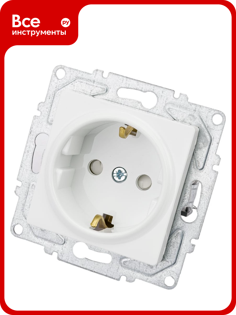 Розетка GUNSAN 1 пост Eqona с заземлением с защитными шторками белый 16401100 252116