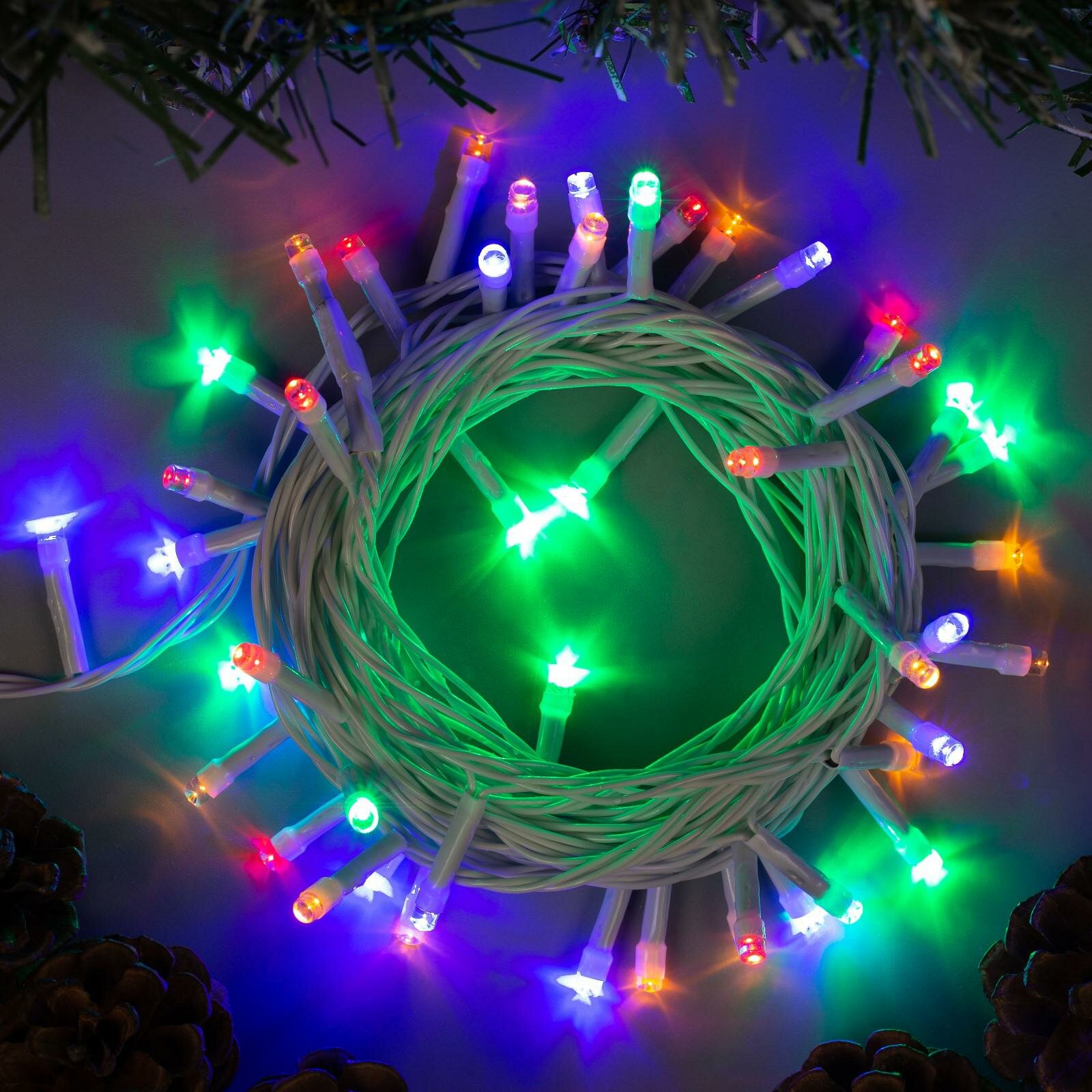 Гирлянда «Нить» 5 м IP20 белая нить 50 LED 8 режимов 220 В свечение мульти