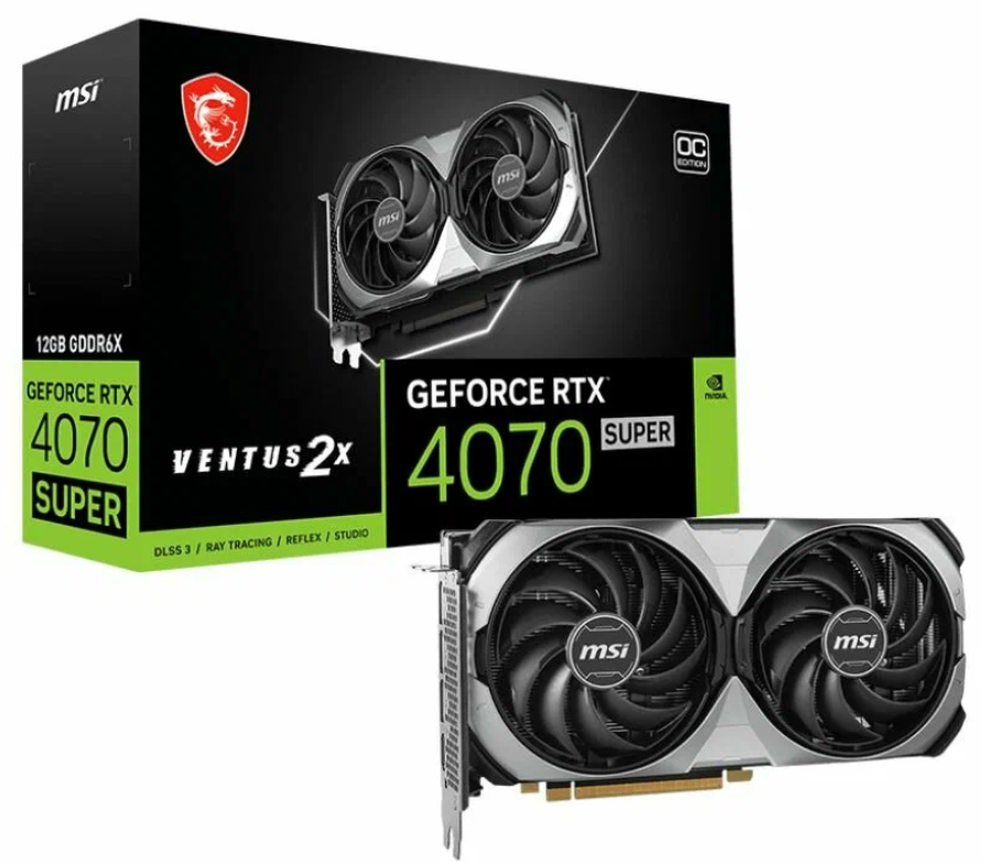 MSI Видеокарта MSI RTX4070 SUPER VENTUS 2X OC 12GB GDDR6X 192bit 3xDP HDMI 2FAN, Retail